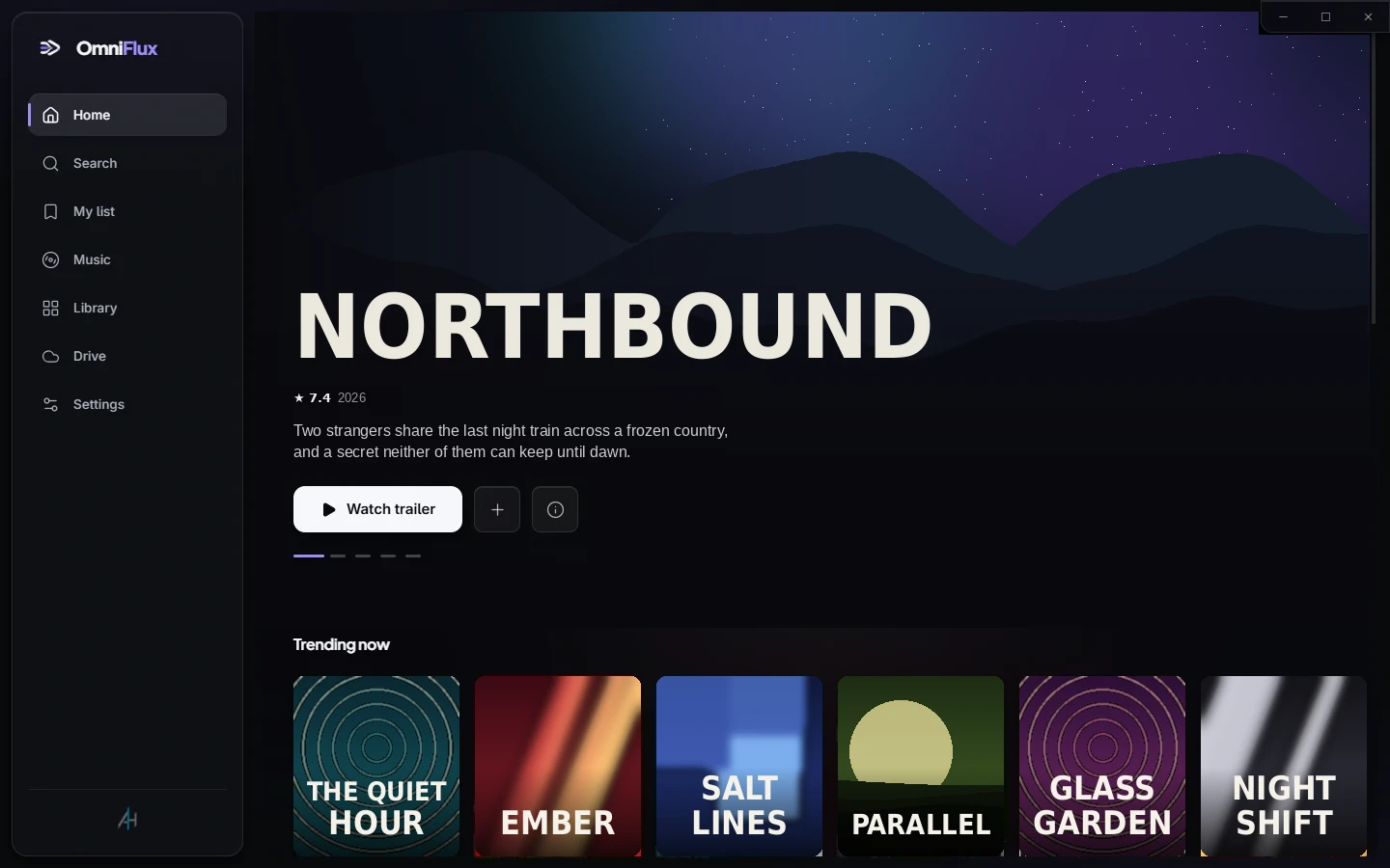 OmniFlux home screen with trending movies