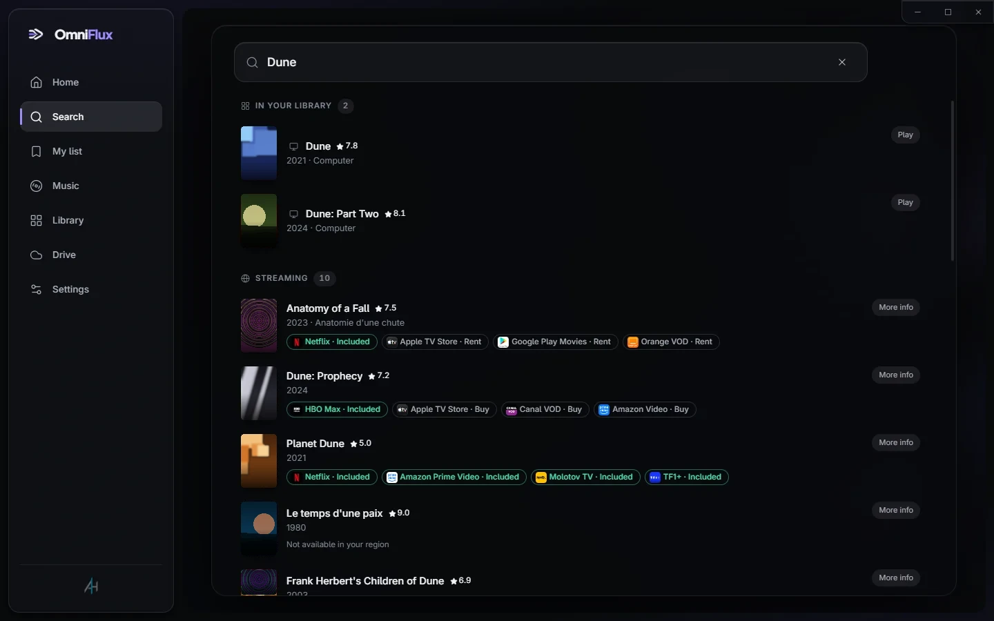 Search across your library and streaming platforms